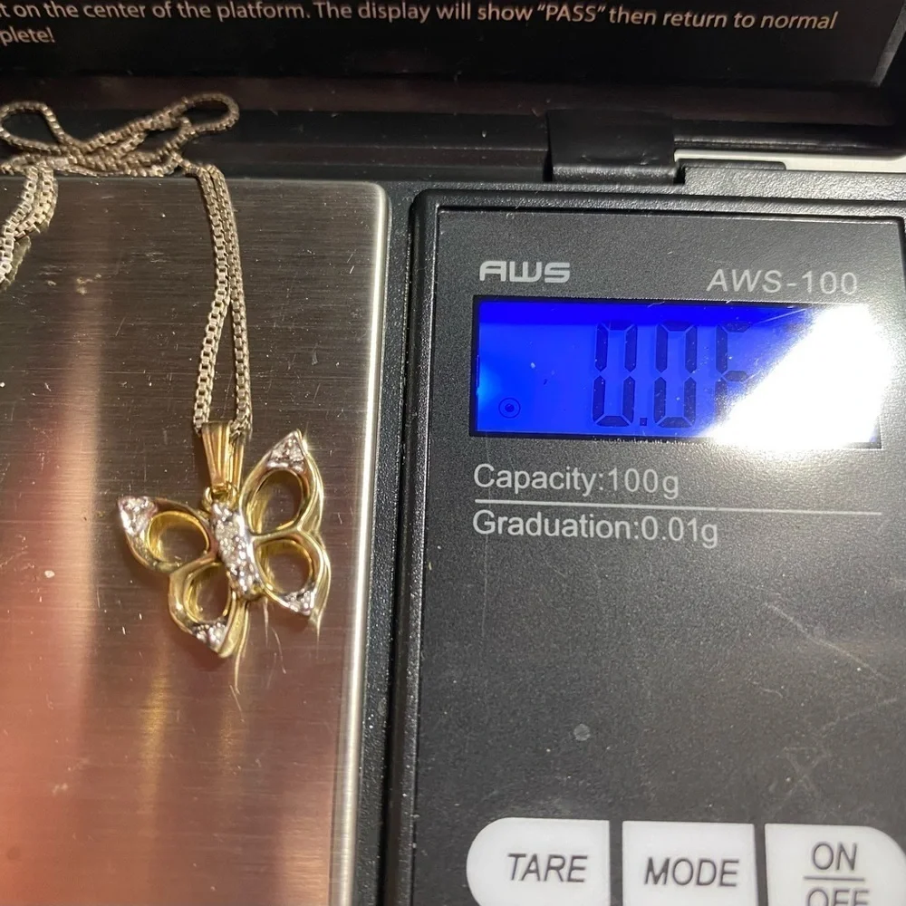 10K Gold and Diamond Butterfly charm necklace pendant Petite girls or ladies